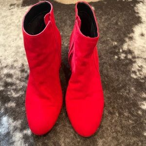 Faux suede red ankle boot